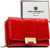 Czerwony, lakierowany portfel damski wykonany ze skóry ekologicznej o przestrzennej fakturze - Peterson