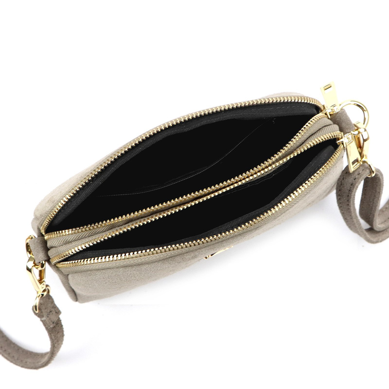 Dwukomorowa damska listonoszka skórzana zamszowa torebka na ramię Luka