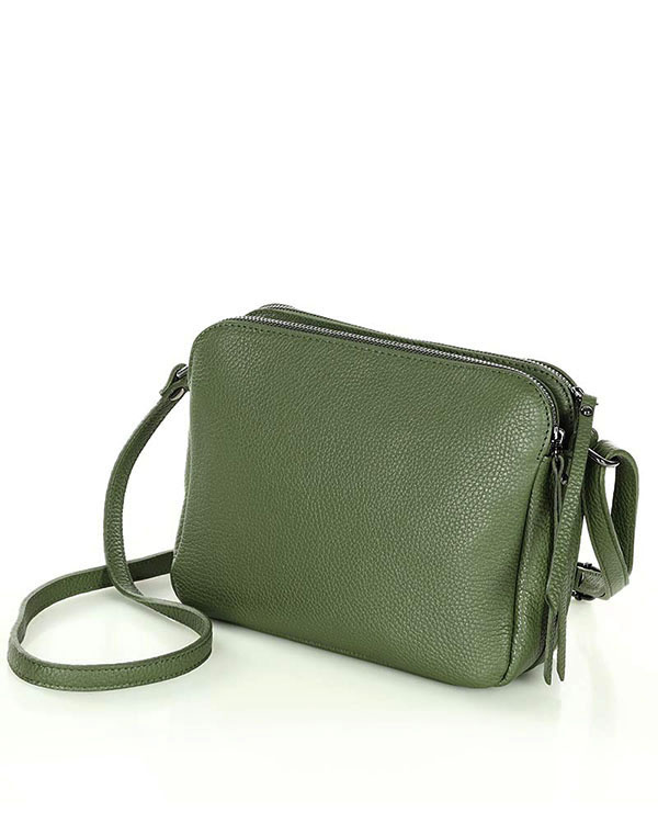 Torebka skórzana crossbody listonoszka dwie komory - MARCO MAZZINI militarny zielony