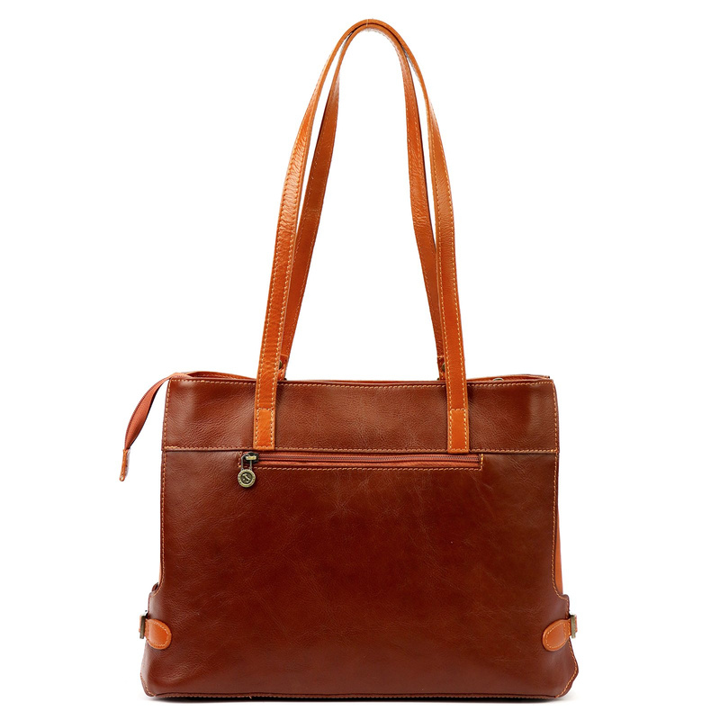 Skórzana elegancka shopperbag pojemna na ramię z kieszeniami Florence