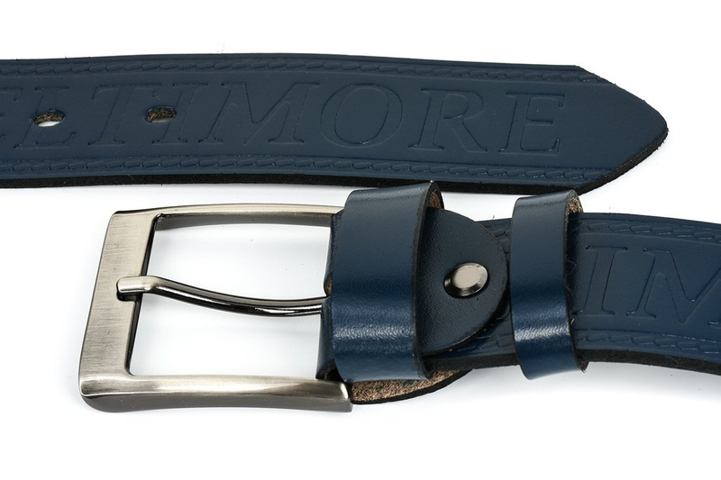 BELTIMORE pasek do spodni granatowy jeans skórzany pas skóra 527 : Kolory - granatowy, Rozmiar pasków - r.95-110 cm
