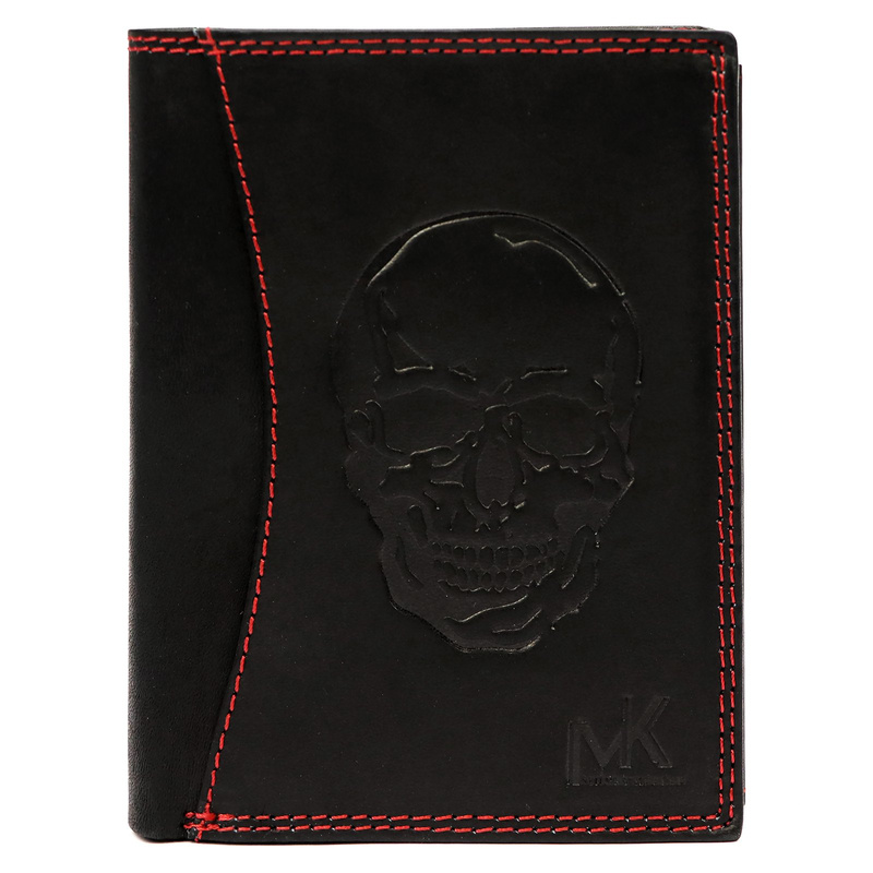 Money Kepper pionowy męski portfel skóra naturalna duży wzór czaszka