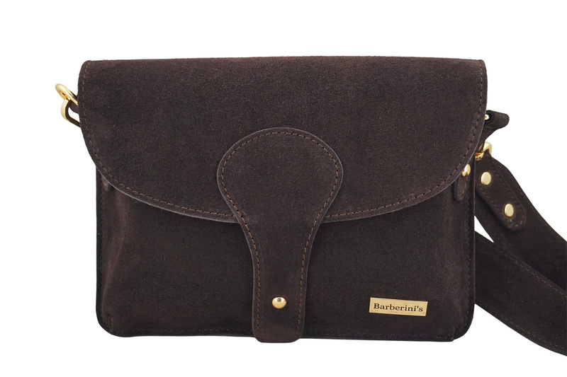 Zamszowa listonoszka na szerokim pasku - Brązowa ciemna