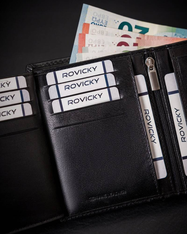 Duży zamykany męski portfel skórzany RFID Rovicky