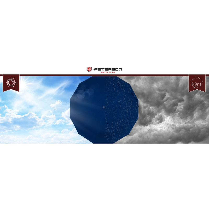 Niebieski, duży, elegancki i składany parasol w pokrowcu - Peterson