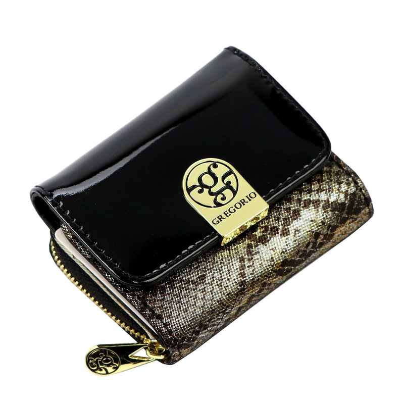 Gregorio damska mała portmonetka skórzany stylowy portfel wzór skóra węża