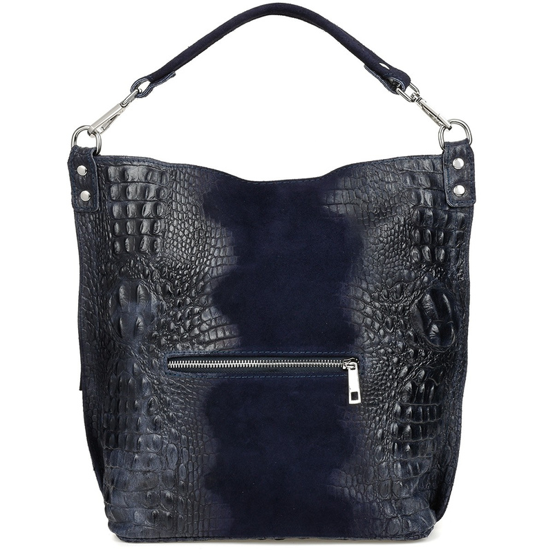 Granatowa torebka skórzana zamszowa shopper W10