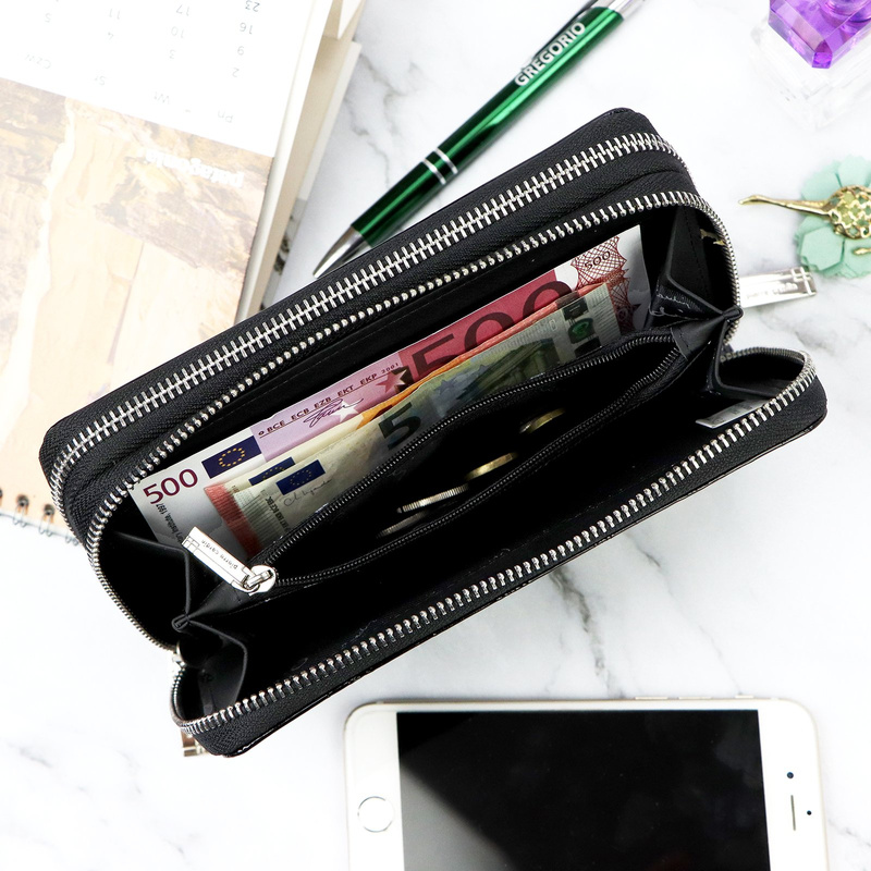 Pierre Cardin duży damski portfel skóra naturalna lakierowana roślinny wzór