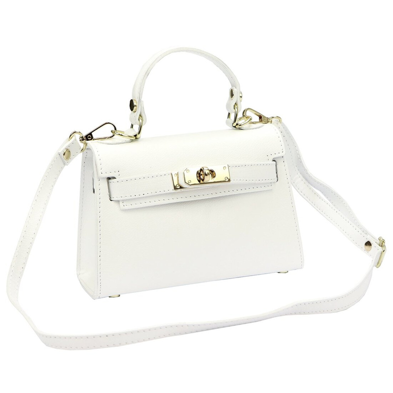 Mały damski kuferek listonoszka skórzana torebka do ręki z paskiem Luka