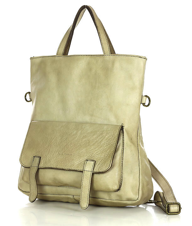 Skórzana torebka plecak z kieszenią z przodu - MARCO MAZZINI beż taupe