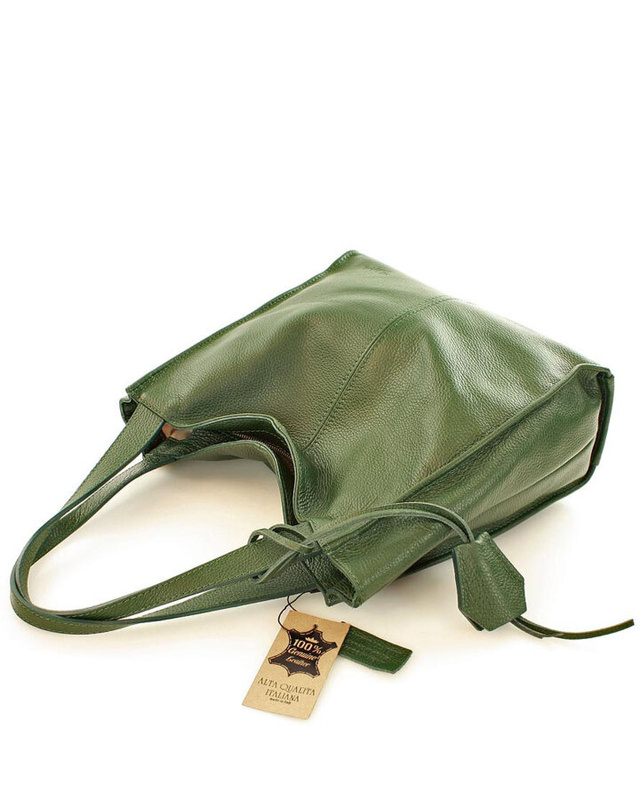 Modna torebka damska skórzany shopper bag - MARCO MAZZINI Portofino Max ciemny zielony
