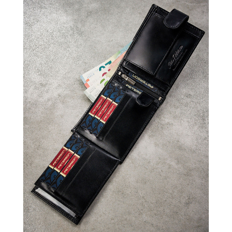 Zestaw prezentowy: skórzany portfel męski w czarnym kolorze i pasek ze skóry naturalnej - Peterson