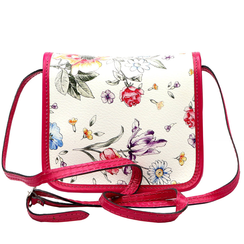 Skórzana damska listonoszka torebka przez ramię w kwiaty Gregorio