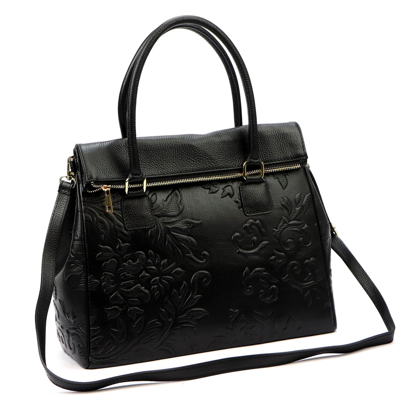 Vera Pelle damski duży kuferek torebka do ręki skóra naturalna z paskiem