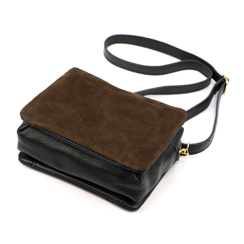 Luka damska listonoszka skóra naturalna zamszowe elementy trzykomorowa