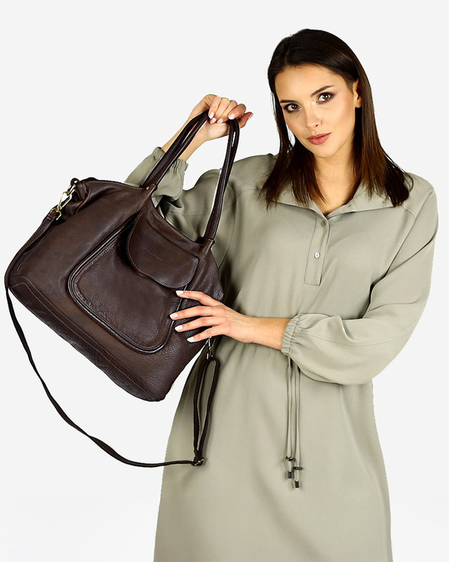 MARCO MAZZINI Torebka skórzana shopper bag ispirato dalla natura brąz