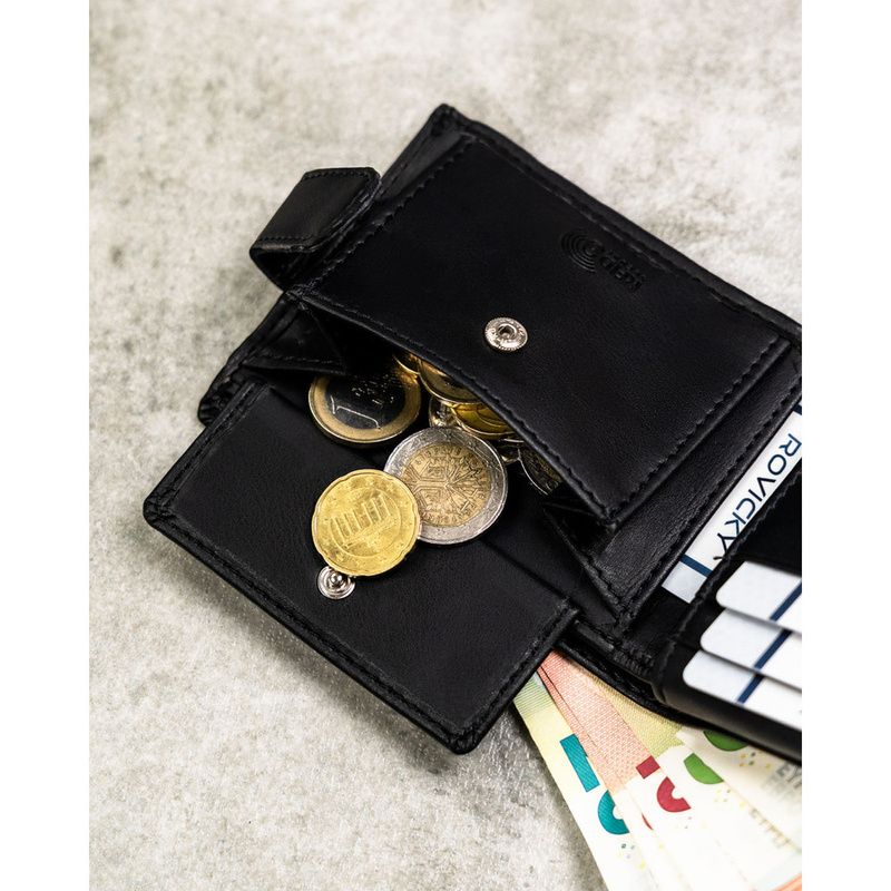 Zestaw prezentowy: męski, czarny portfel ze skóry ekologicznej i brelok do kluczy - Rovicky