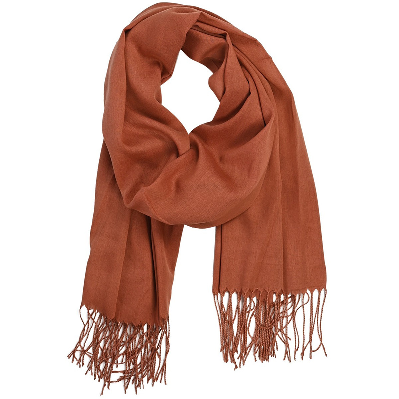 Miedziany duży szalik damski chusta z frędzlami szal jednolity modny ST-8