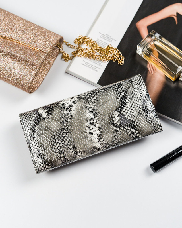 Rovicky skórzany damski portfel podłużny duży wzór skóra węża system RFID