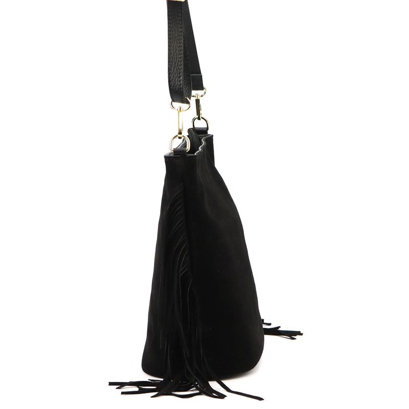 Vera Pelle damska listonoszka skóra naturalna zamszowa torebka z frędzlami