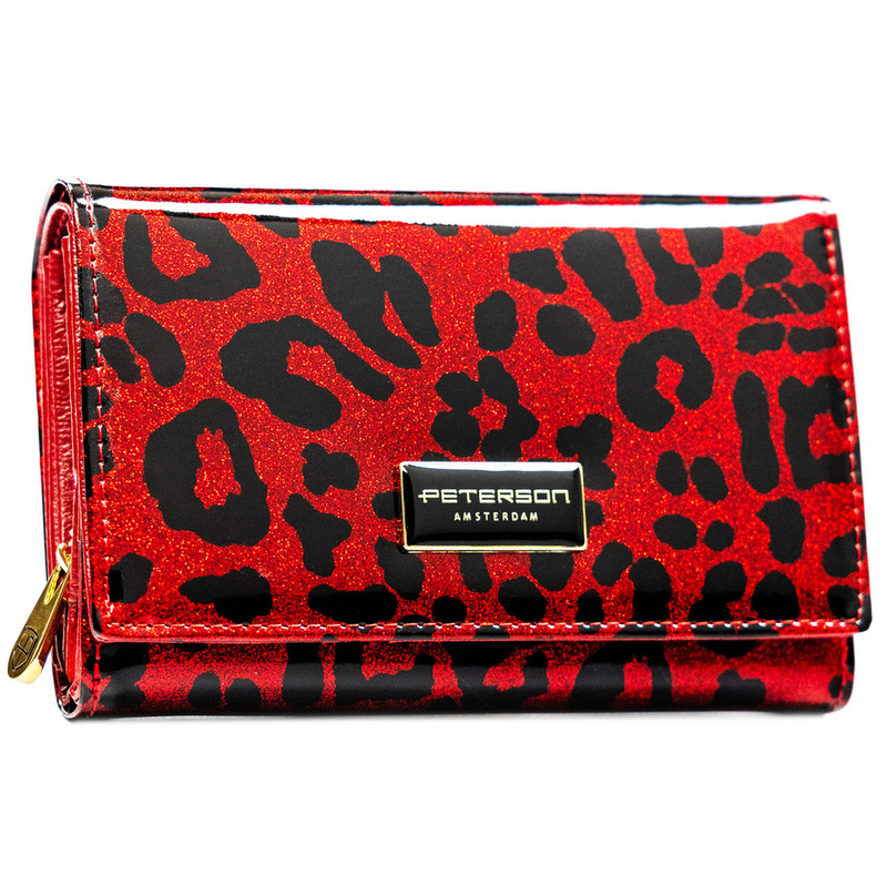 Portfel damski ze skóry ekologicznej i naturalnej w czerwonym kolorze z kieszenią zewnętrzną - Peterson