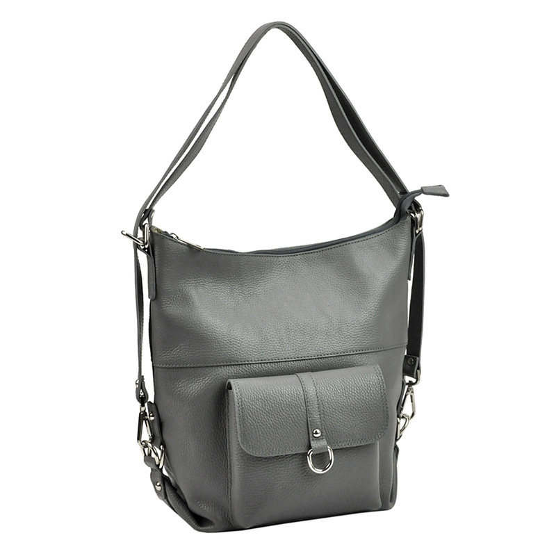 Duża elegancka damska skórzana torebka na ramię z kieszeniami PATRIZIA