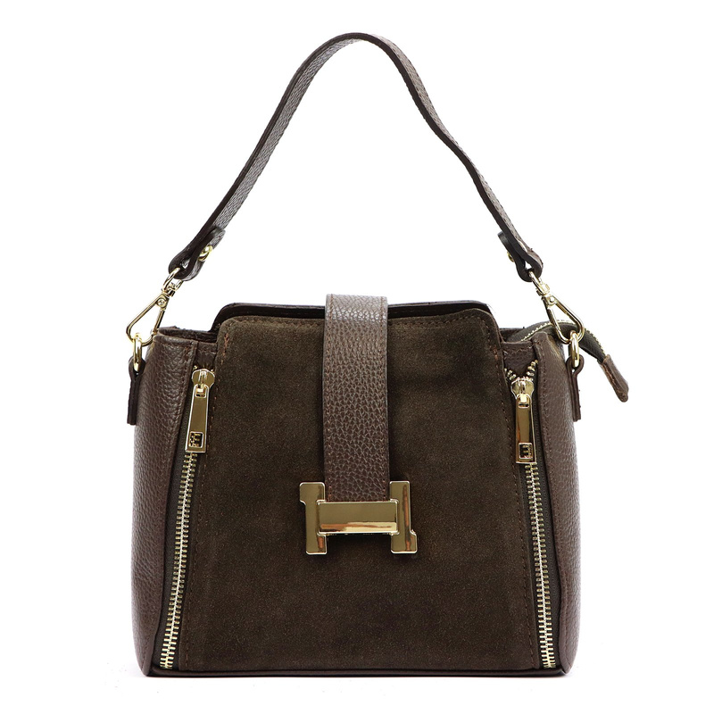 Listonoszka damska skórzana zamsz torebka z organizerem dwie komory Luka