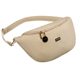 Pojemna, duża, beżowa nerka damska z eko skóry saszetka na ramię lub na biodra crossbody Peterson