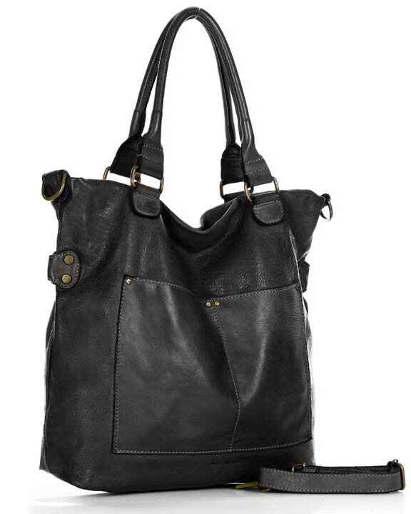 Torebka skórzana XL shopper vintage bag z kieszeniami vera pelle - MARCO MAZZINI czarny
