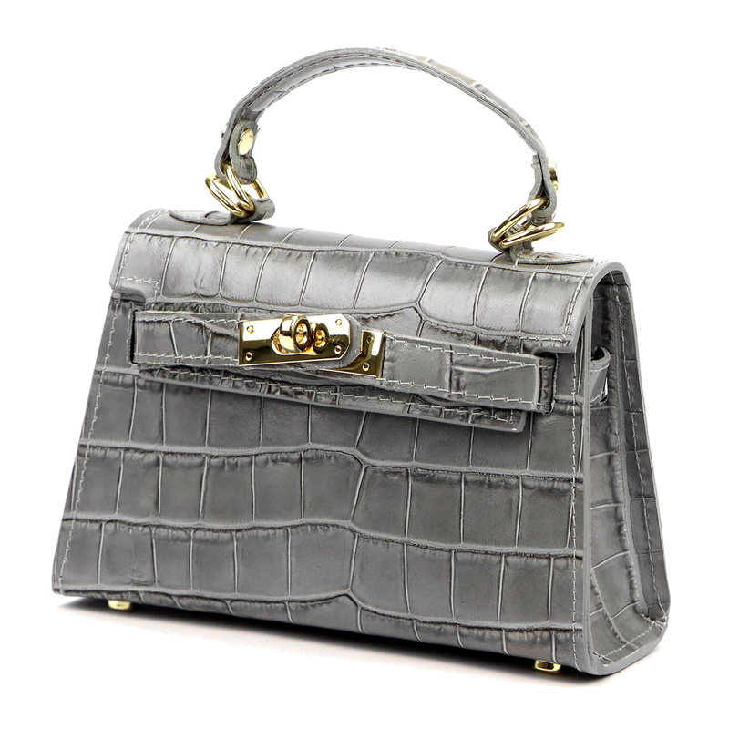 Vera Pelle damski mały kuferek skórzany torebka na ramię skóra krokodyla