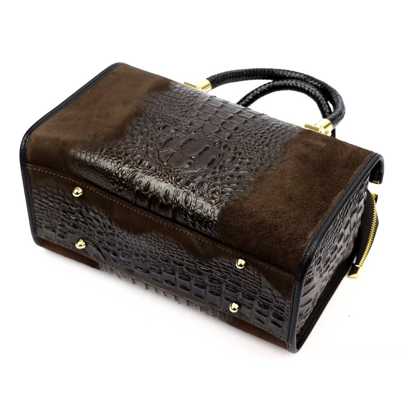 Vera Pelle Damski kuferek wzór skóra krokodyla torebka skórzana do ręki