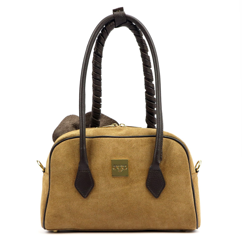 EGO damska listonoszka na ramię mała skóra naturalna ze skórzanym kwiatem