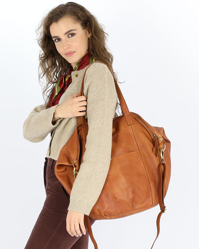 Torba damska skórzana shopper z kieszeniami - It bag MARCO MAZZINI brąz camel