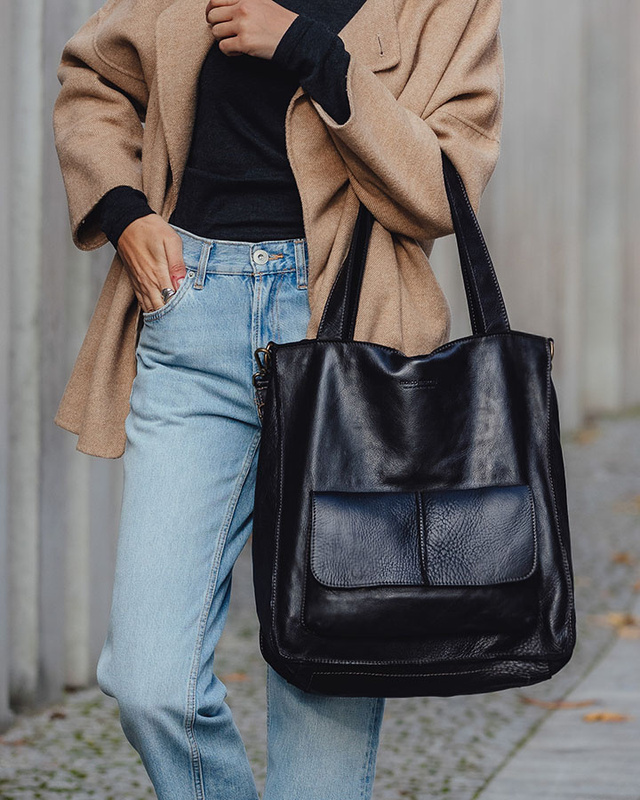 Torebka damska shopper A4 skóra naturalna - MARCO MAZZINI czarna