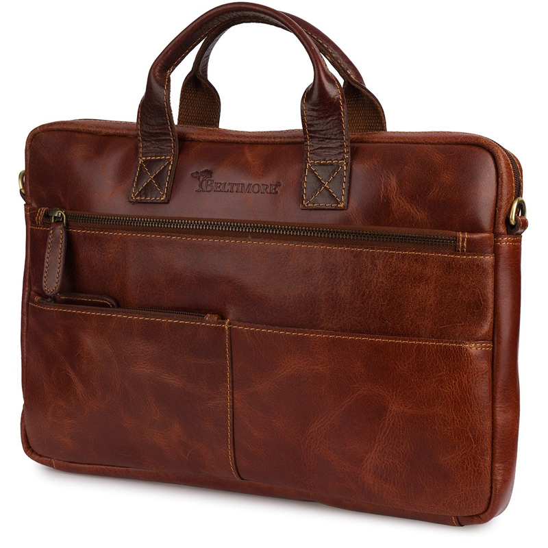 Torba męska skórzana na laptopa ramię komputer duża brązowa Beltimore N04
