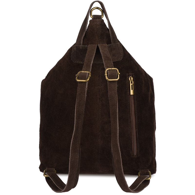 Plecak Damski Skórzany Zamszowy duży włoski A4 torebka skórzana rozkładana ciemny brąz W14