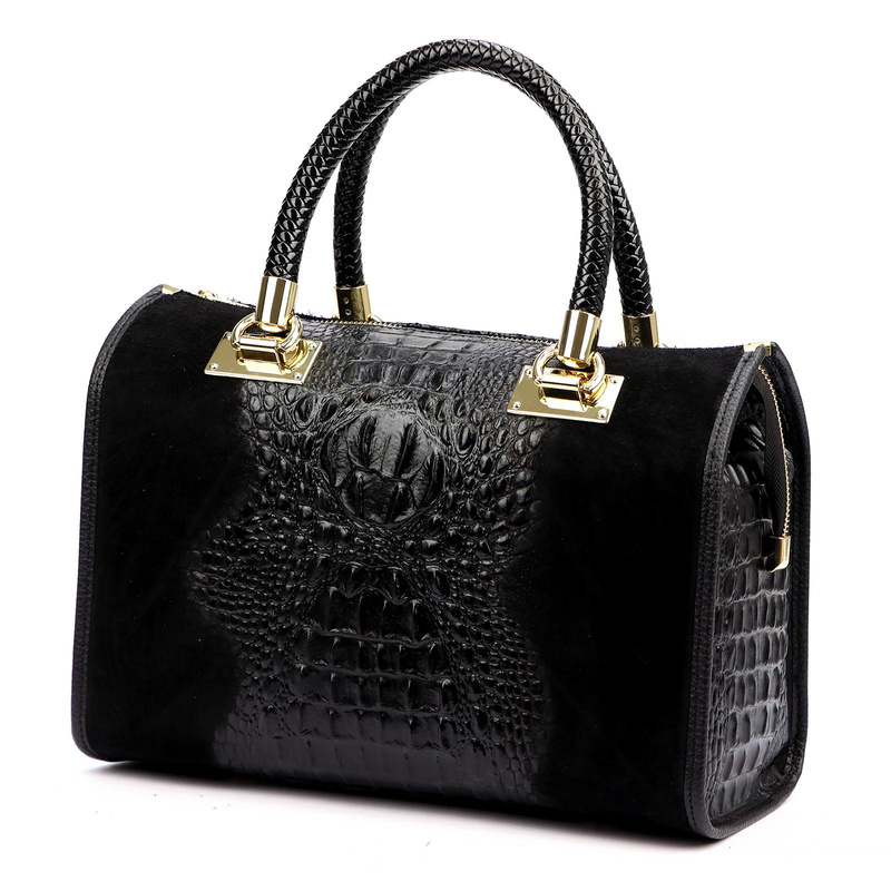 Vera Pelle Damski kuferek wzór skóra krokodyla torebka skórzana do ręki