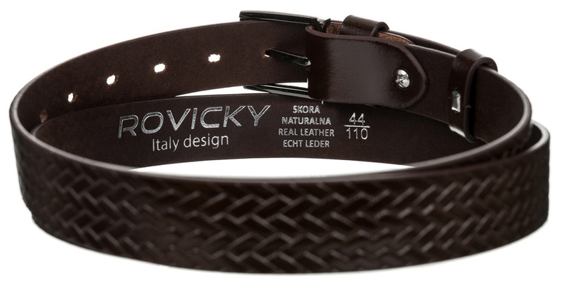 Pasek męski ze skóry naturalnej licowej z plecionym wzorem - Rovicky