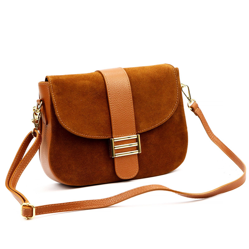 Vera Pelle Damska skórzana listonoszka torebka przez ramię z kieszenią