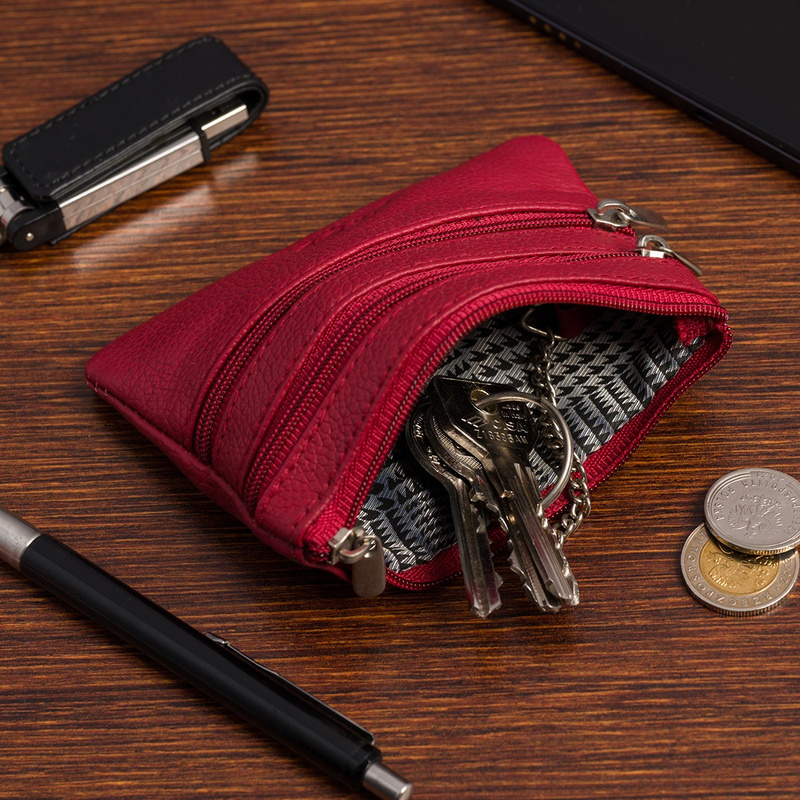 skórzane etui na klucze trzy komory kluczówka czerwone E45