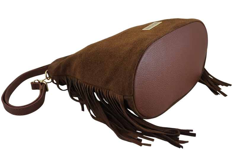 Zamszowa torebka boho z frędzlami - Brązowa