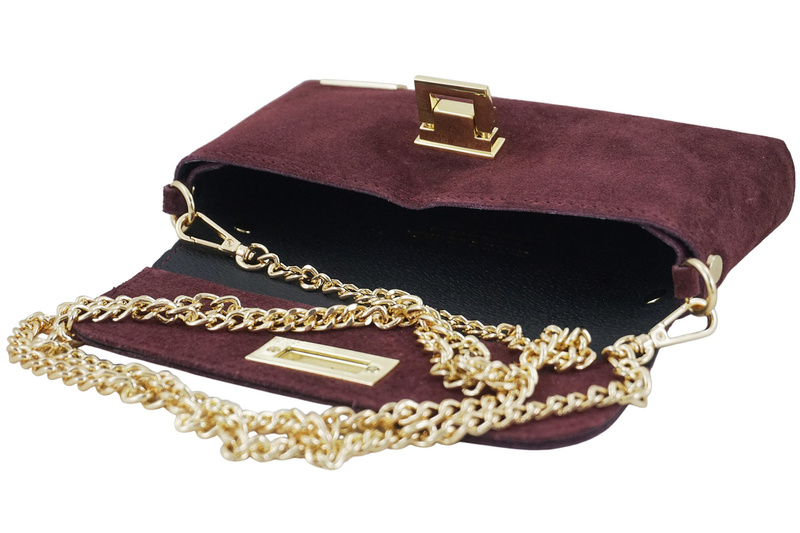 Zamszowa kopertówka na łańcuszku Barberinis - Bordowa