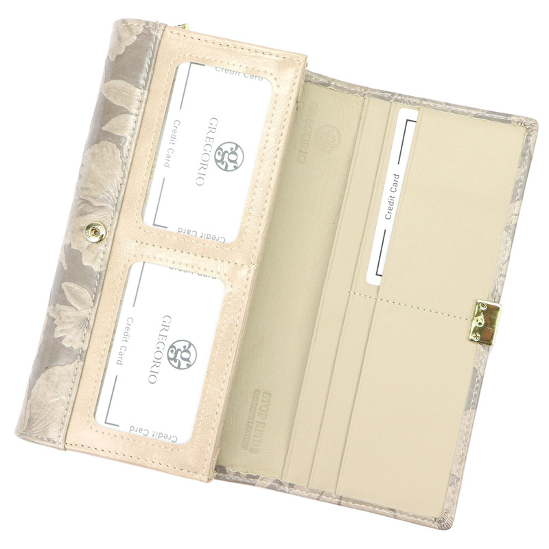 Gregorio podłużny damski portfel duży skóra naturalna kwiatowy wzór