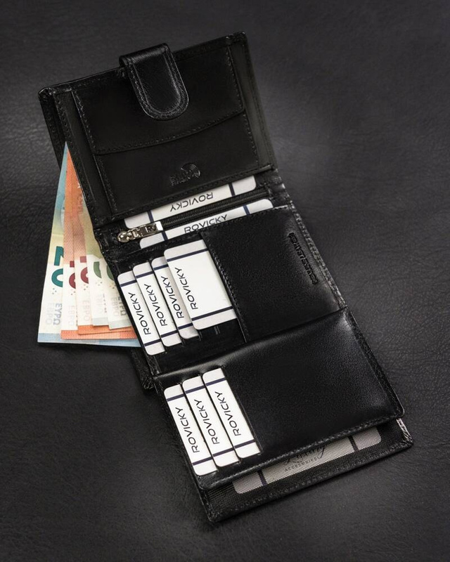 Duży Skórzany portfel męski system RFID Rovicky