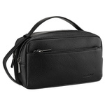 Elegancka saszetka męska ze skóry ekologicznej w czarnym kolorze zamykana suwakiem - Rovicky