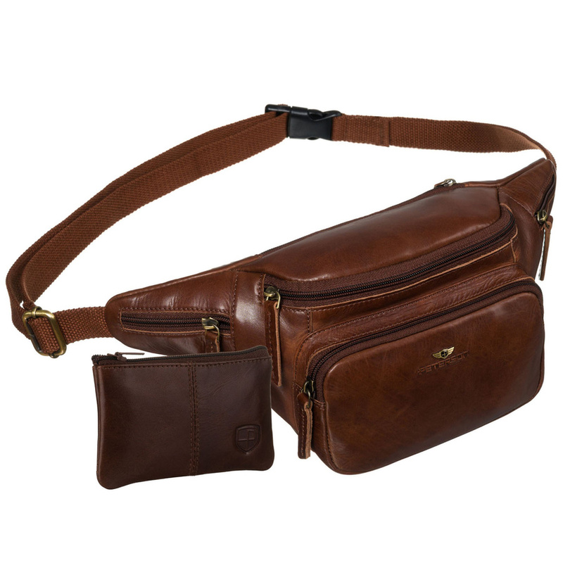 Klasyczna skórzana nerka męska na biodra w brązowym kolorze - Peterson