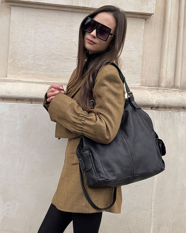 MARCO MAZZINI Miejska torba skórzana z regulowaną rączką old leather handmade czarna