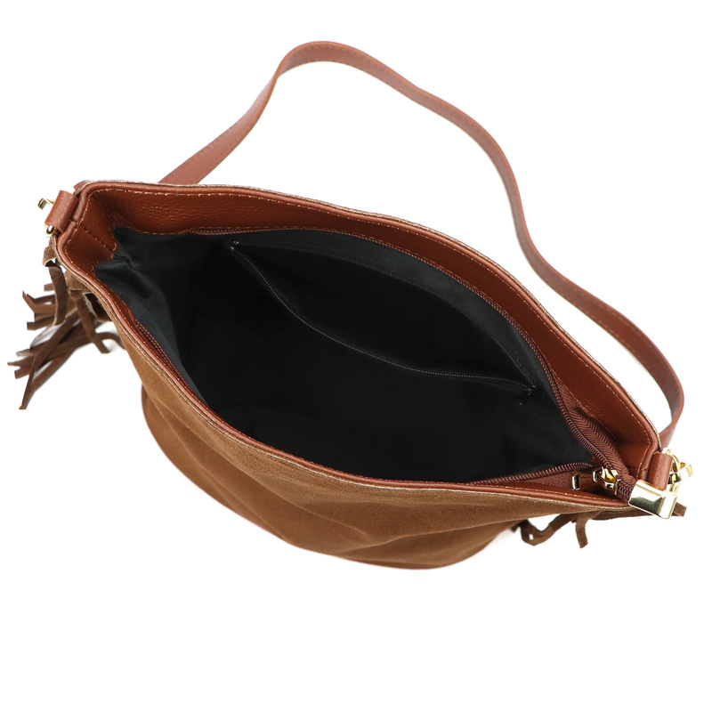 Vera Pelle damska listonoszka skóra naturalna zamszowa torebka z frędzlami