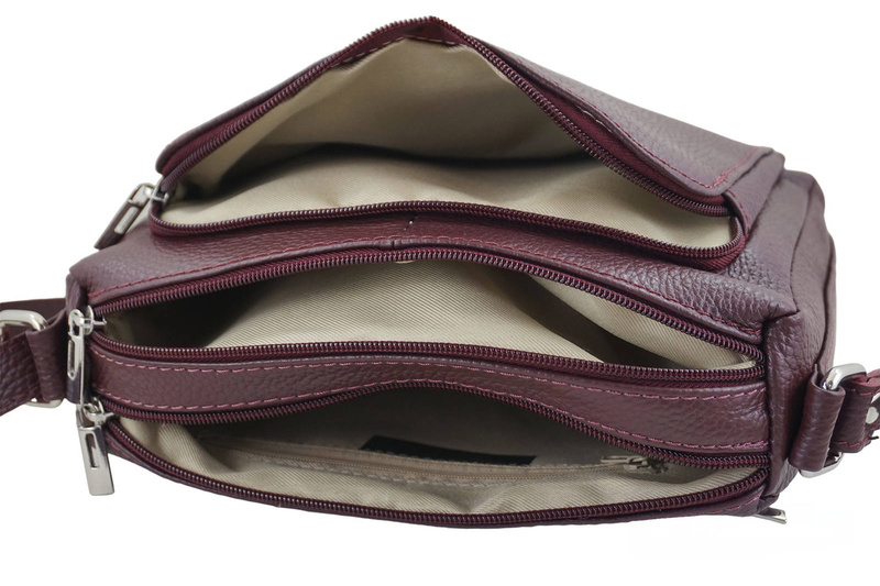 Listonoszka skórzana z kieszeniami - Bordowa