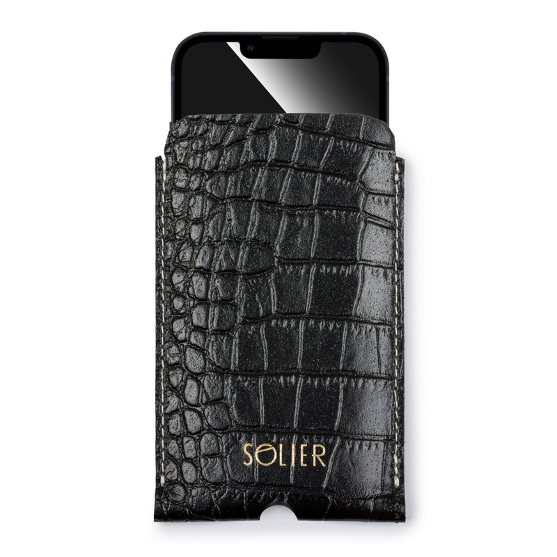 Personalizowane skórzane etui na IPhone 12/13/14 Solier SA57 czarny wąż